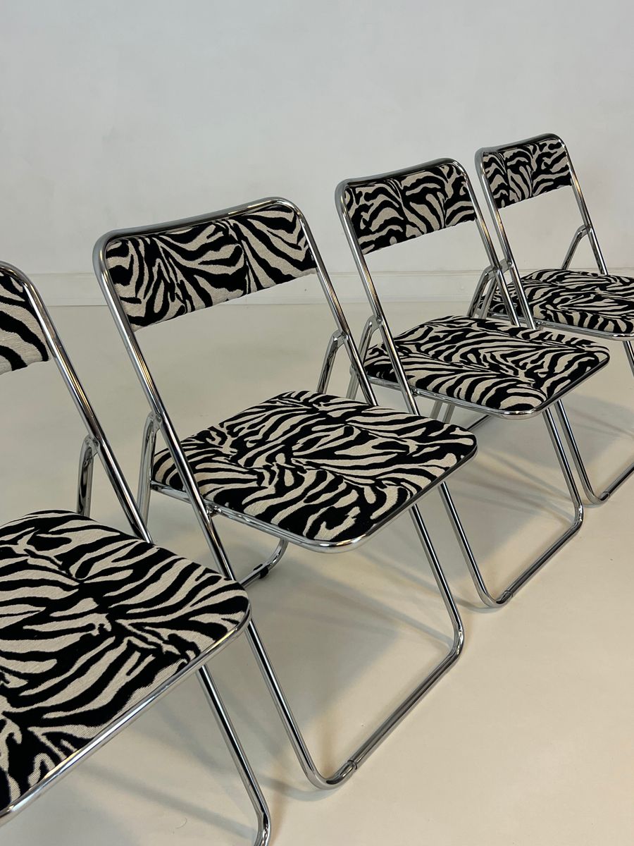 Set Of 4 Vintage Zebra Print Folding Chairs image 3