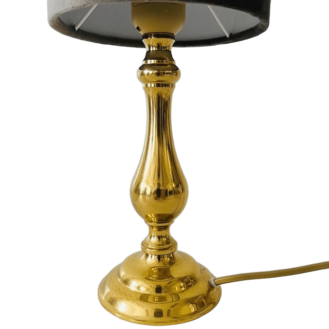 Hollywood Regency Vintage Tafellamp Messing Goud Grijs Velours image 3