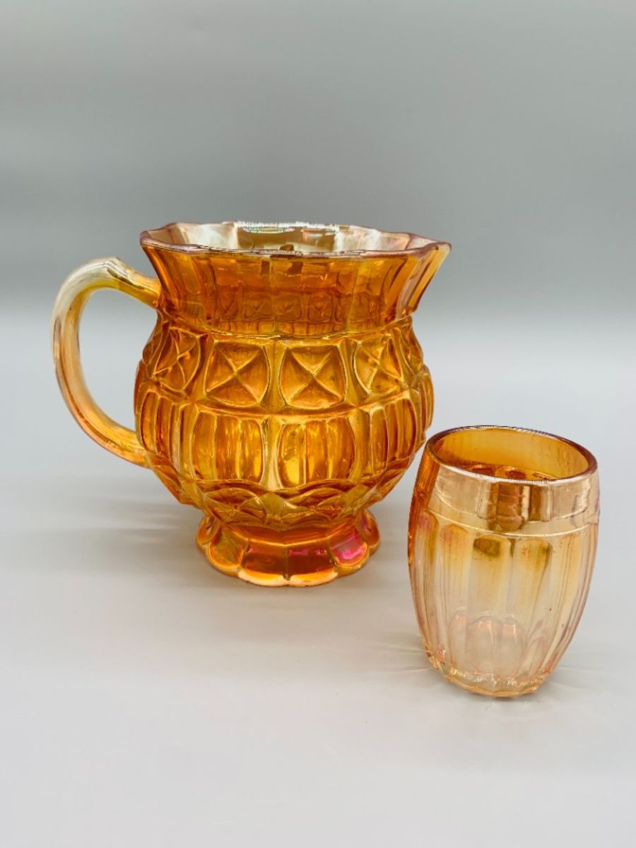 Franse Carnaval Iriserend Glas Waterkan En Glas Oranje image 10