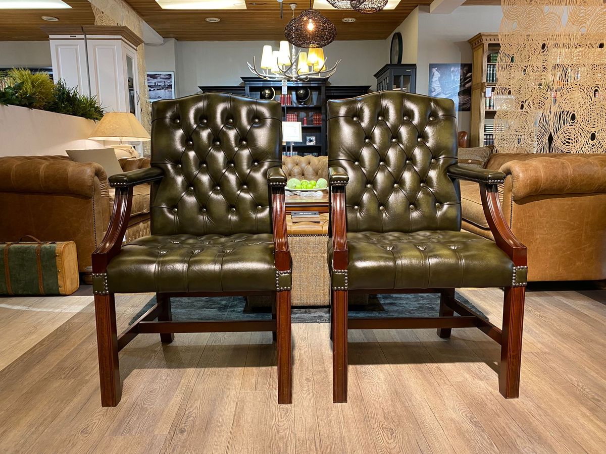 2 X Engelse Chesterfield Fauteuils/stoelen In Nieuwstaat Antiek Groen image 9