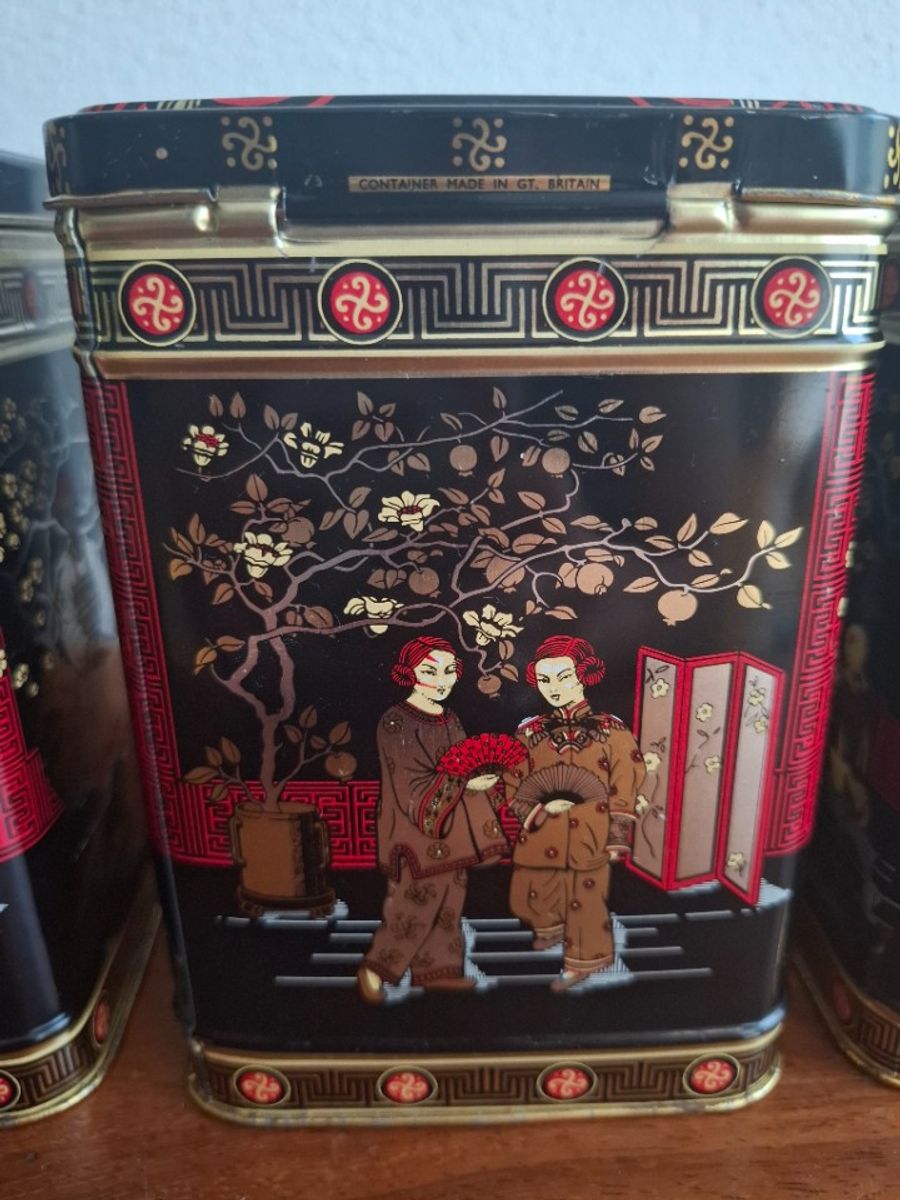 3 Grote Vintage Vierkanten Blikken Met Geisha, Kraanvogels En Kersenbloesem image 7