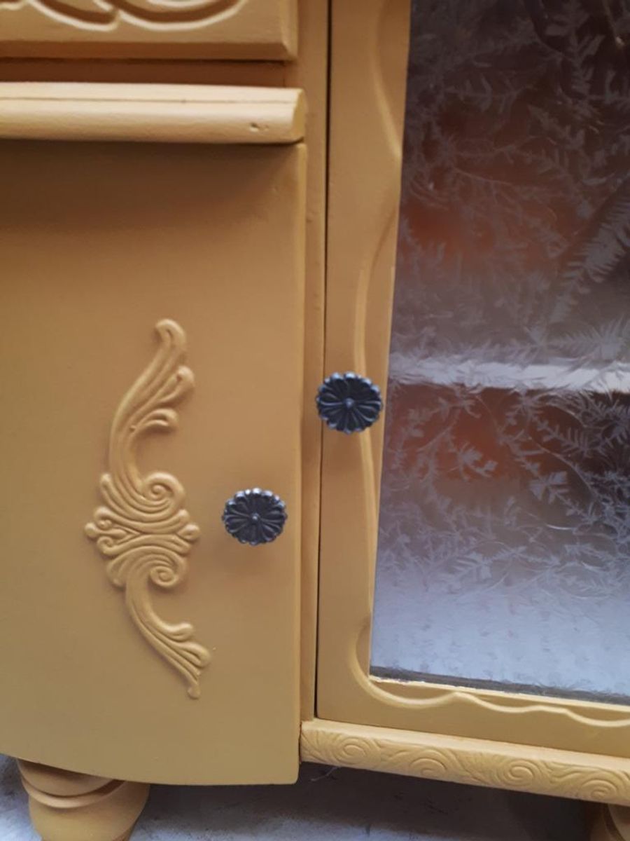 Mosterd Geel Vintage Kastje Dressoir Meubel Vitrine Kast image 3