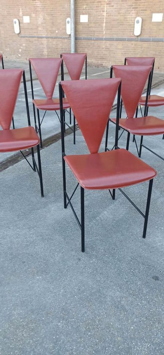 Set Van 8 Vintage Postmodern Leren Eetkamerstoelen image 8