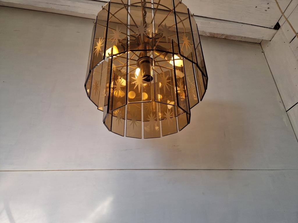 Vintage Waterval Kroonluchter Met Geslepen Gerookt Glas. image 11