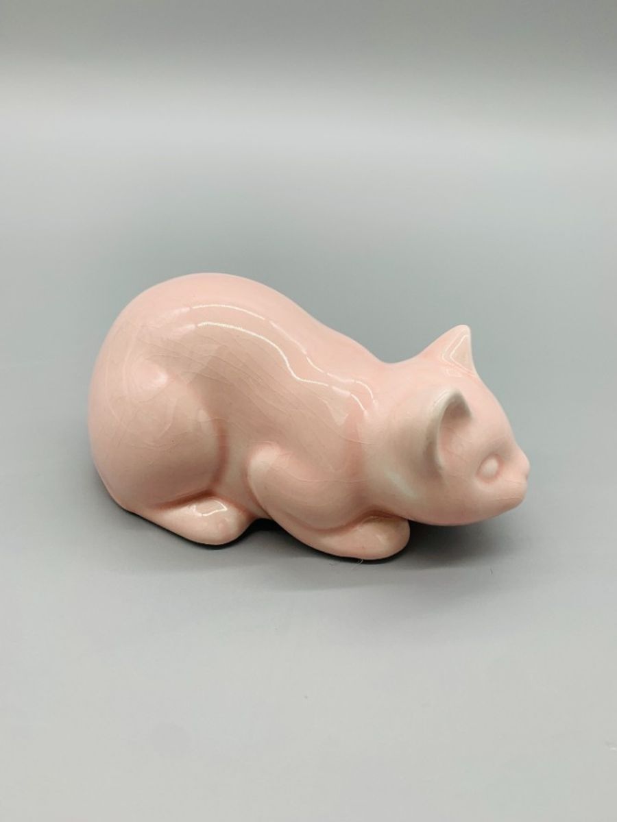Vintage Keramiek Deco Kat Pastel Roze image 6