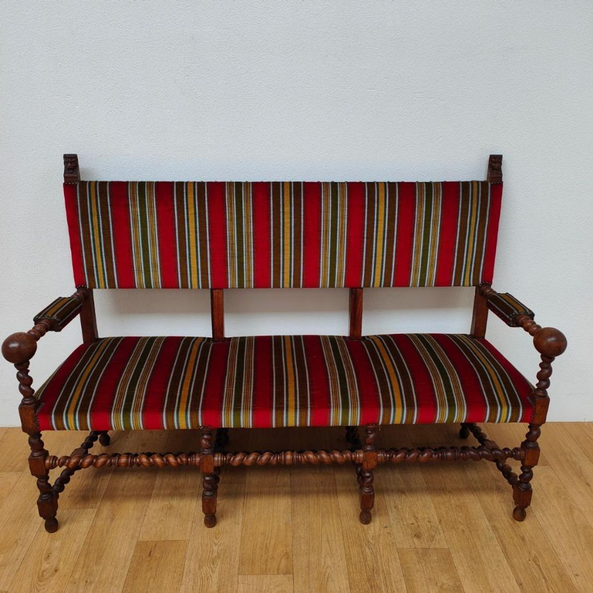 Antieke Vintage Franse Eikenhouten Bank, Halbank Eetkamerbank image 2
