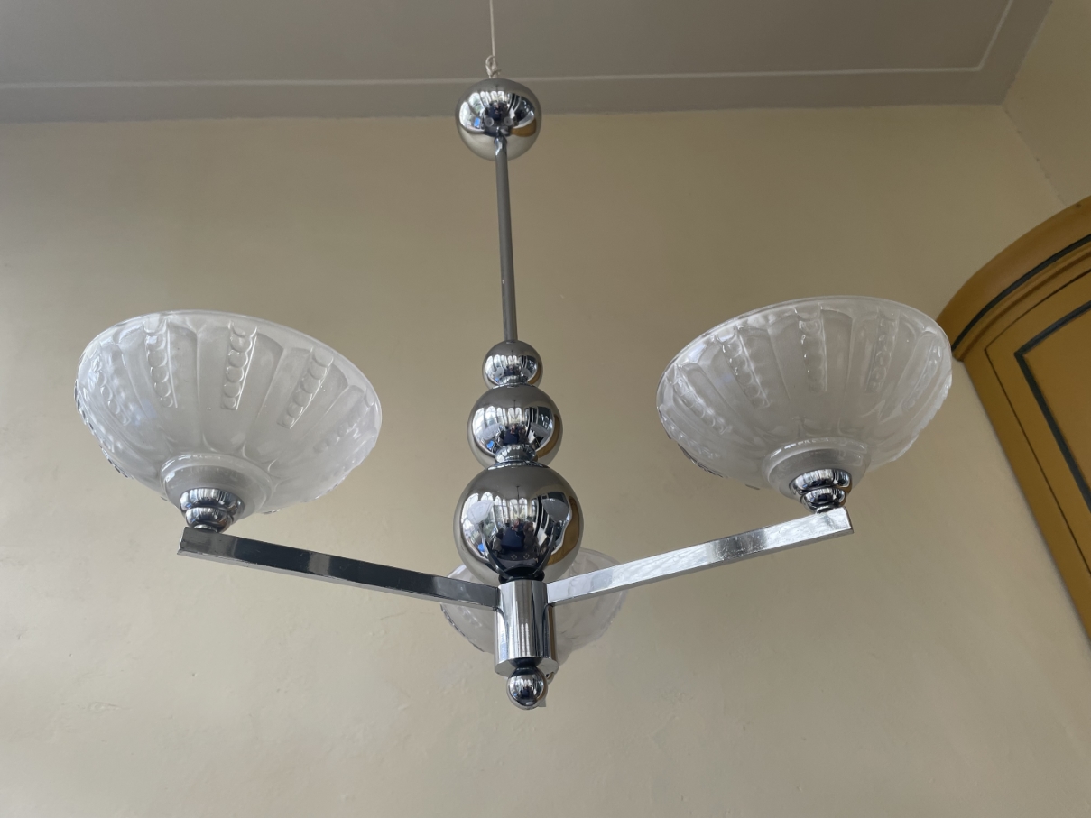 Lamp Hanglamp Art Deco 1930 Verchroomd Frans image 10