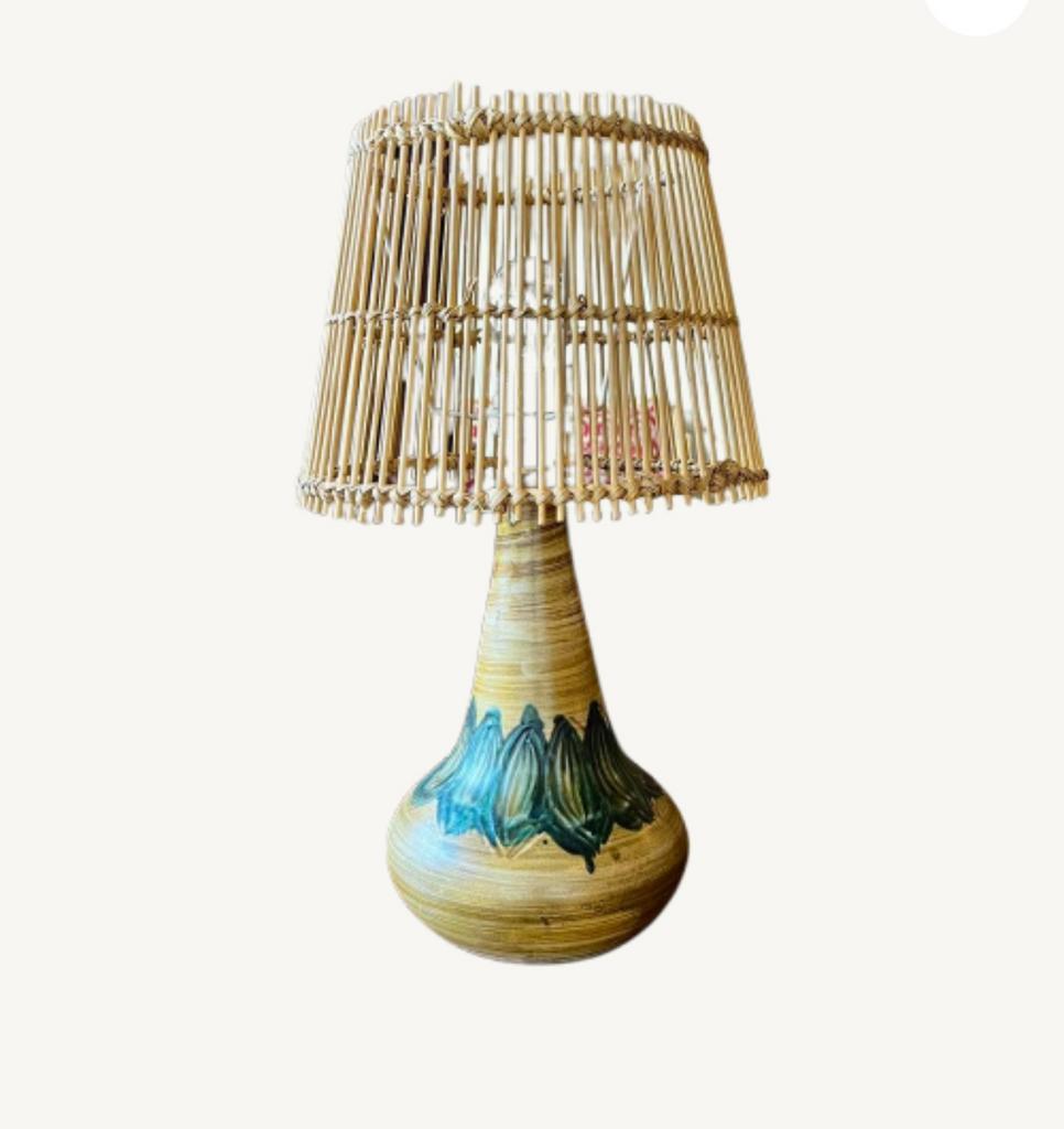 Deens Design Keramiek Lamp Rotan Kap image 2