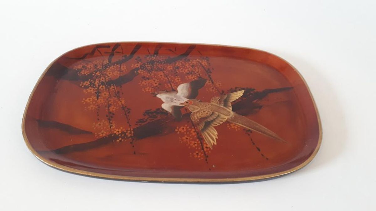 Antiek Oosters Dienblad Met Vogels image 3