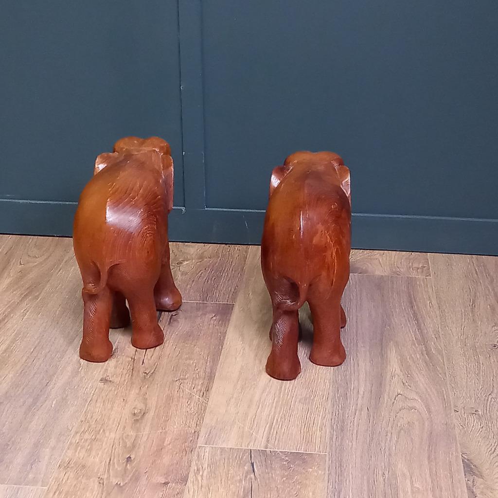 2x Antieke Houten Olifant P/st. image 5