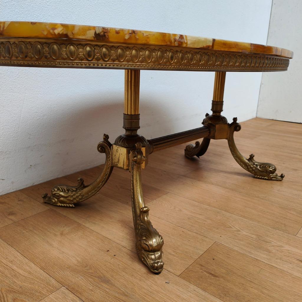 Vintage Ovale Messing Salontafel Koffietafel Met Marmer Blad image 13