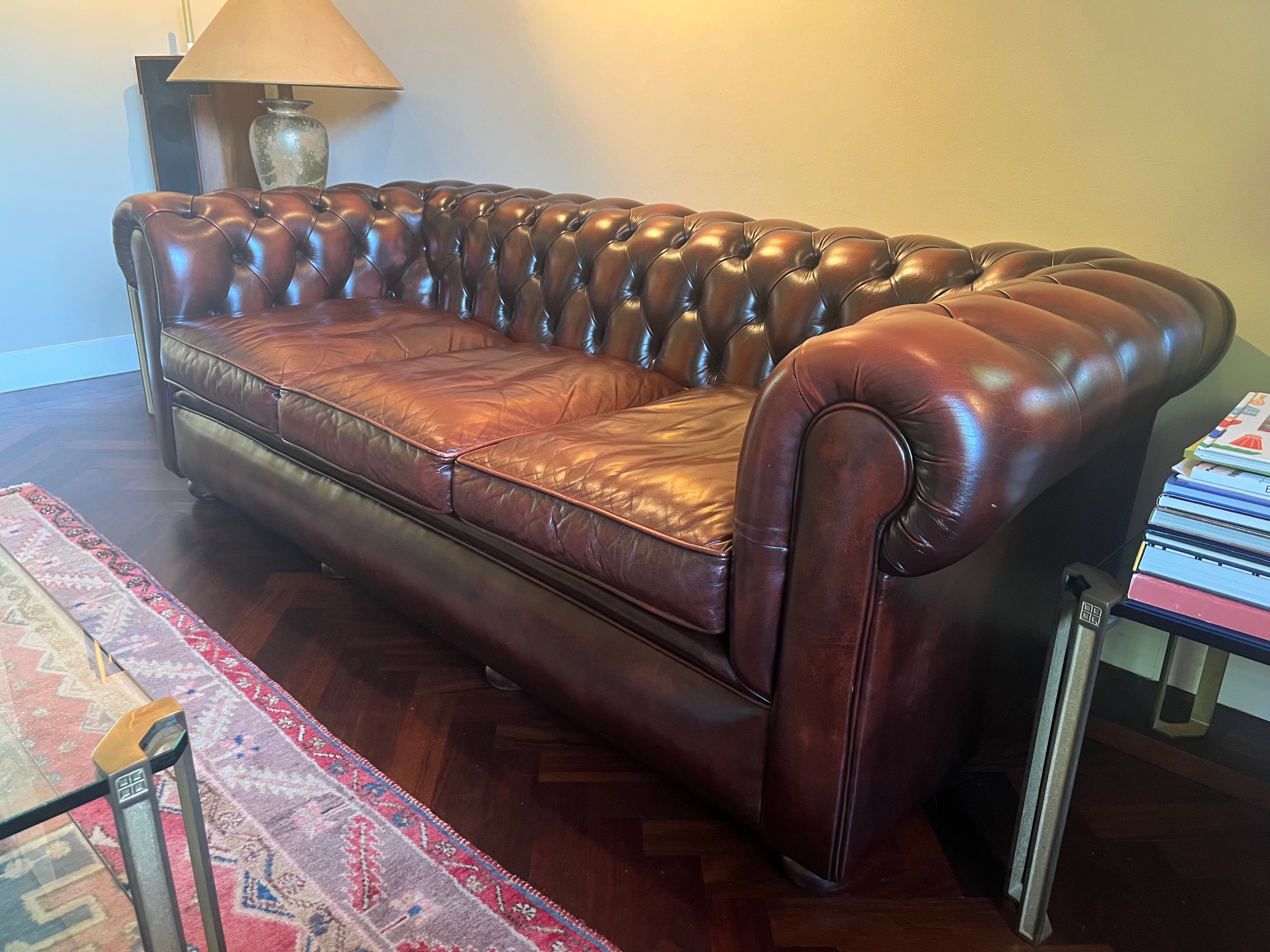 Vintage Chesterfield 3 Zitsbank, Roodbruin Leer image 2