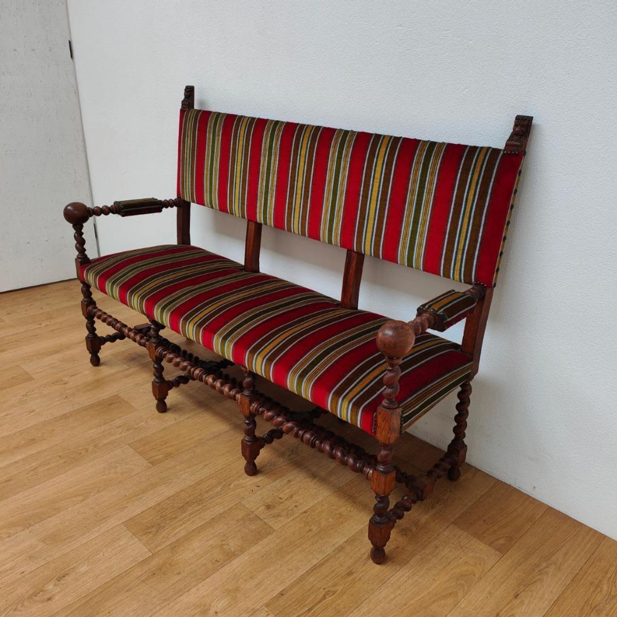 Antieke Vintage Franse Eikenhouten Bank, Halbank Eetkamerbank image 4