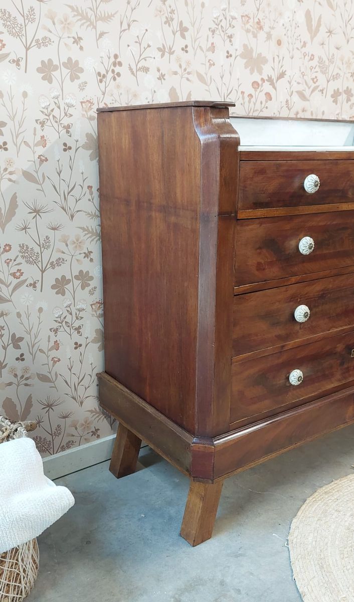 Franse Vintage Commode Met Wit Marmeren Blad image 6