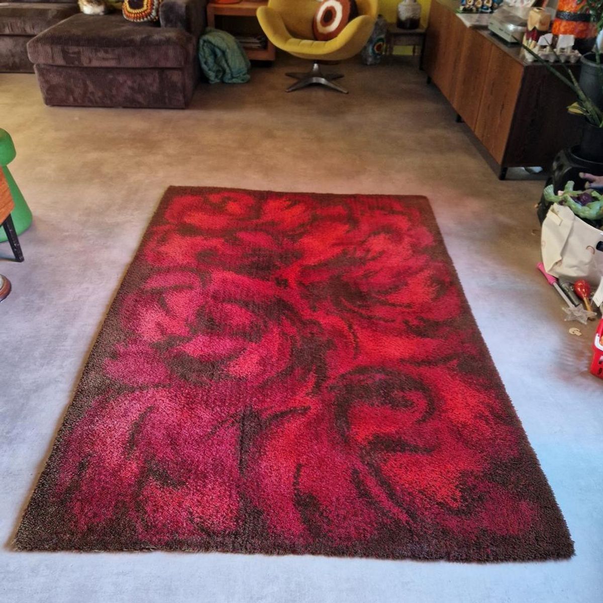 Vintage Vloerkleed Bruin Rood Jaren 70 Kleed image 9