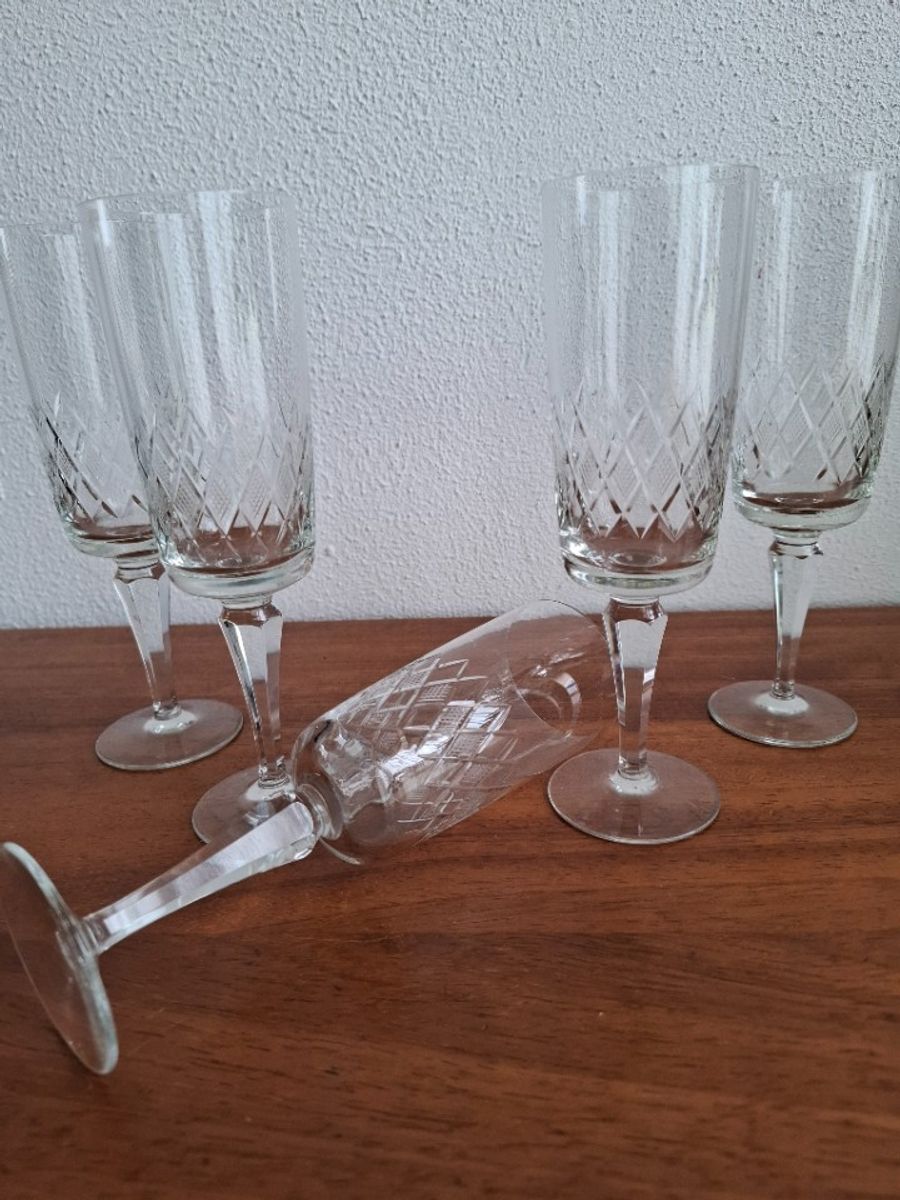 5 Hoge Champagneglazen, Kristallen Flutes, Kristallen Glazen image 9
