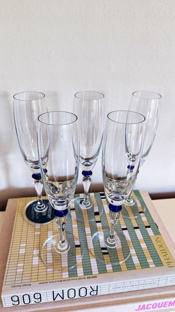 5x Vintage Champagneglas Donkerblauw Bolletje image 4