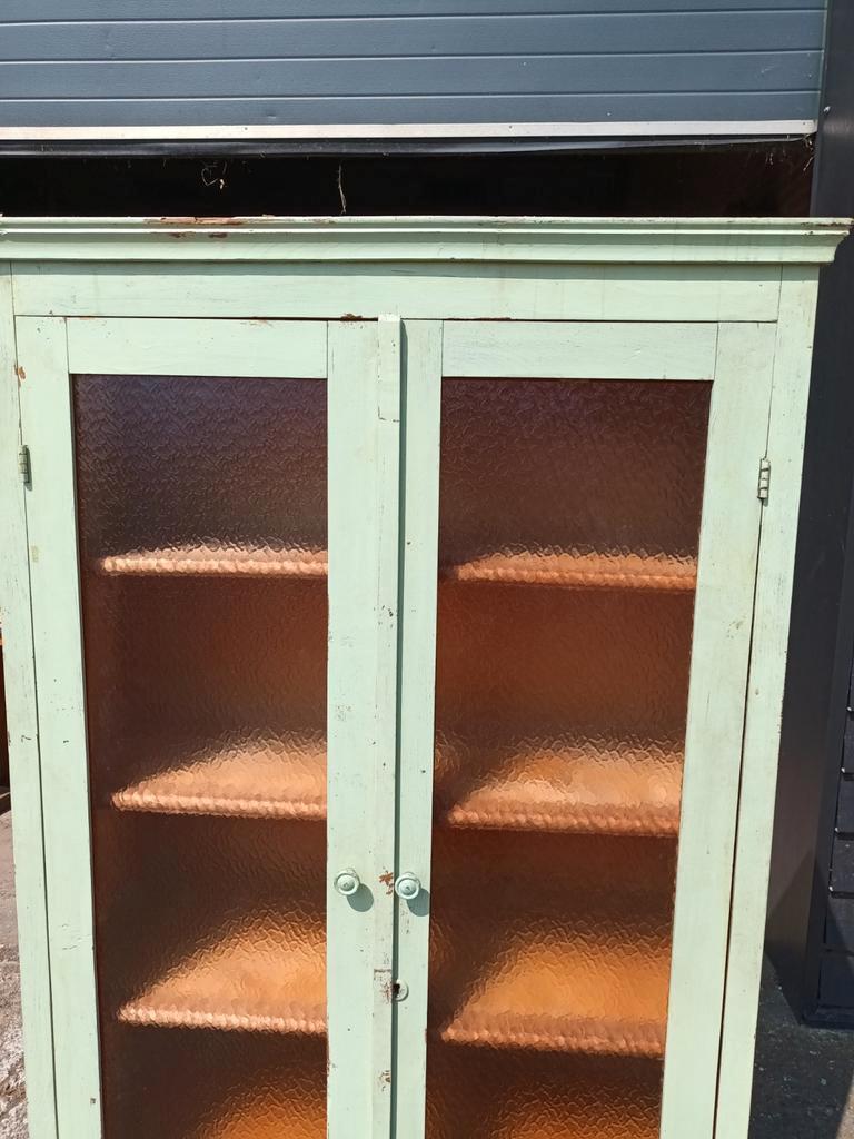 Mintgroene Vintage Vitrinekastje Met Figuurglas image 4