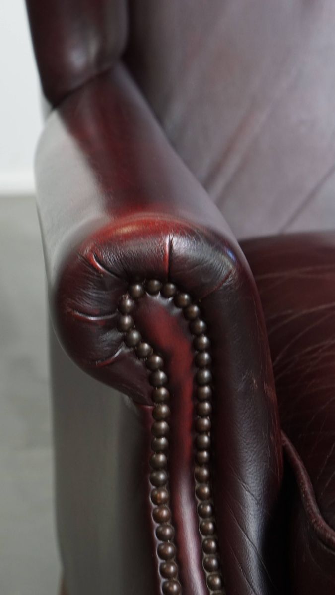Set Van 2 Mooie En Comfortabele Bordeauxrode Rundleren Oorfauteuils In Engelse Stijl image 11