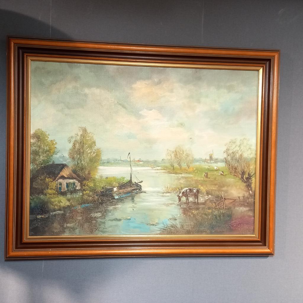 Antiek Xl Olieverf Schilderij Op Linnen image 2