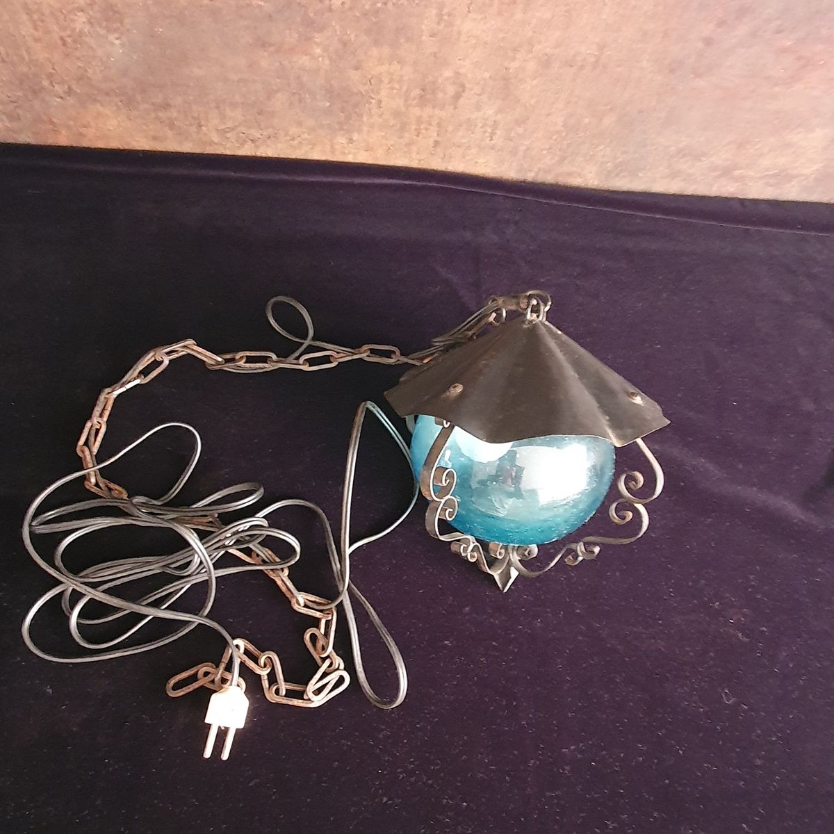Vintage - Hanglamp - Plafondlamp - Blauw Glas - Metaal En Glas. image 7