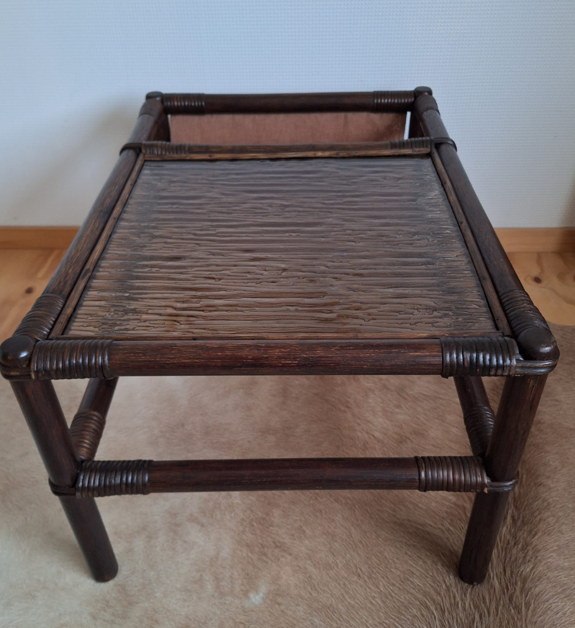 Vintage Rotan Salontafel Met Glasplaat En Lectuurbak image 8