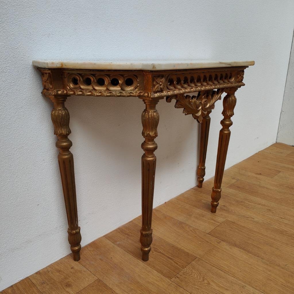 Vintage, Antieke Wandconsole Sidetable, Wandtafel Met Marmer Blad En Spiegel image 8