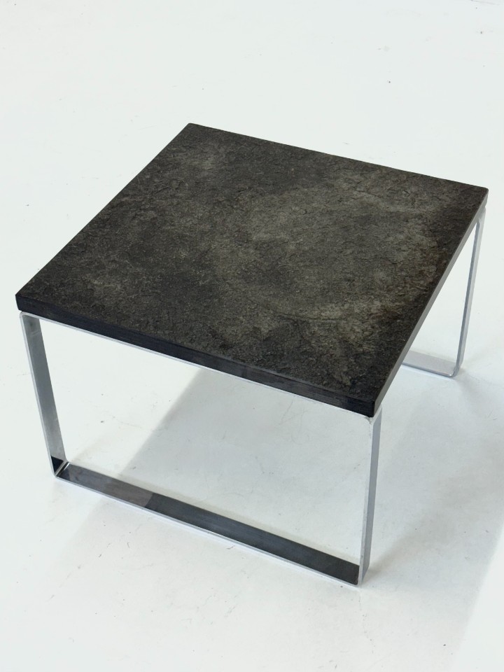 Vintage Salontafel Peter Draenert, Leisteen + Chrome, Grijs + Zilver- 2 Stuks image 13