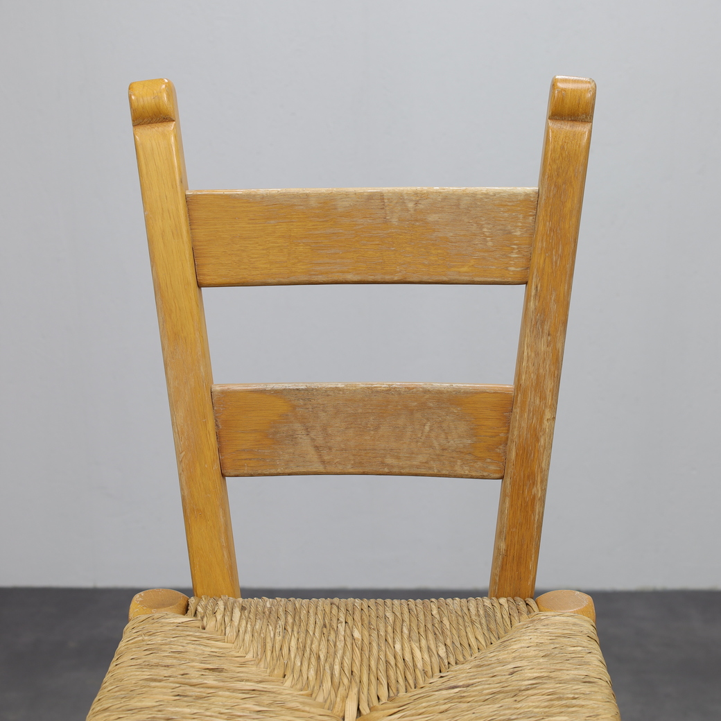 Set Of 4 Bar Stools In Solid Oak And Rattan, 1970s image 9