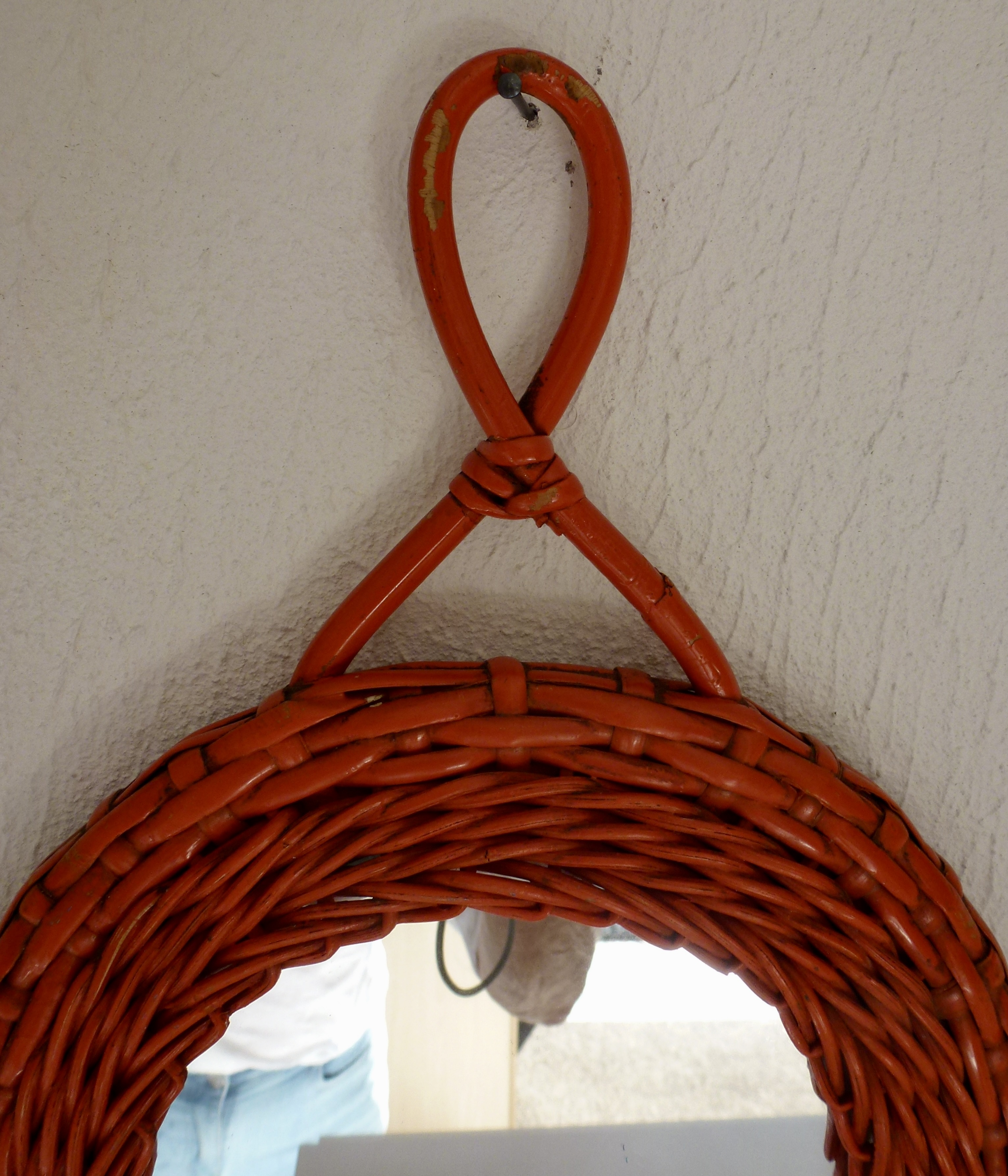 Oranje Vintage Retro Rieten Spiegel In Hartvorm. image 3