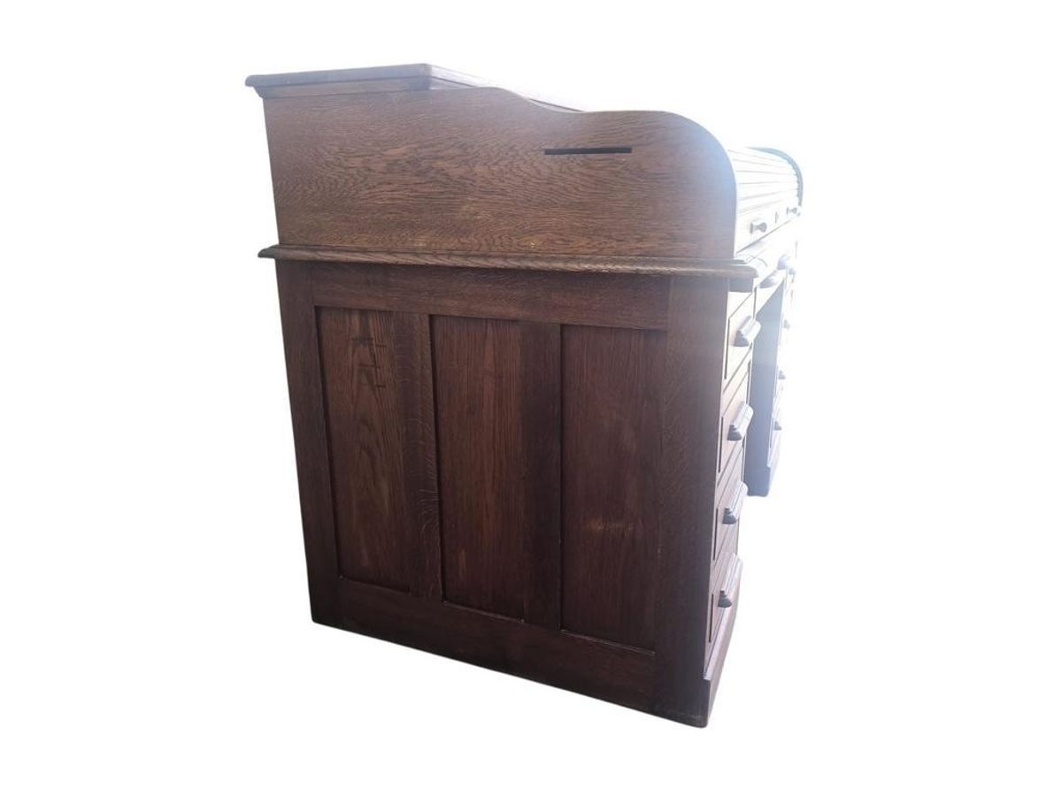 Vintage Houten Amerikaanse Bureau Met Rolluik Deur image 11