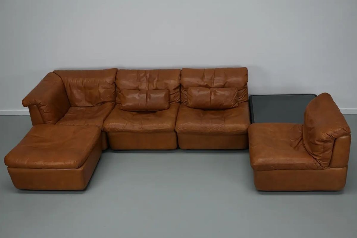 Vintage Cognac Leren Modulaire Hoekbank Van <<<brand>>>, Duitsland 1970 image 11