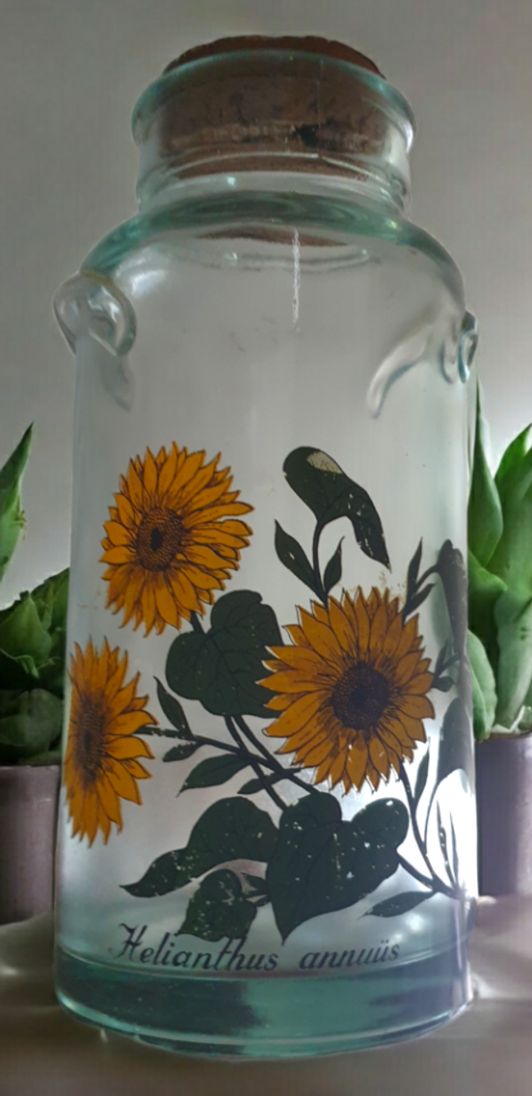 Vintage Glazen Voorraadpot Met Kurk & Zonnebloemen image 2