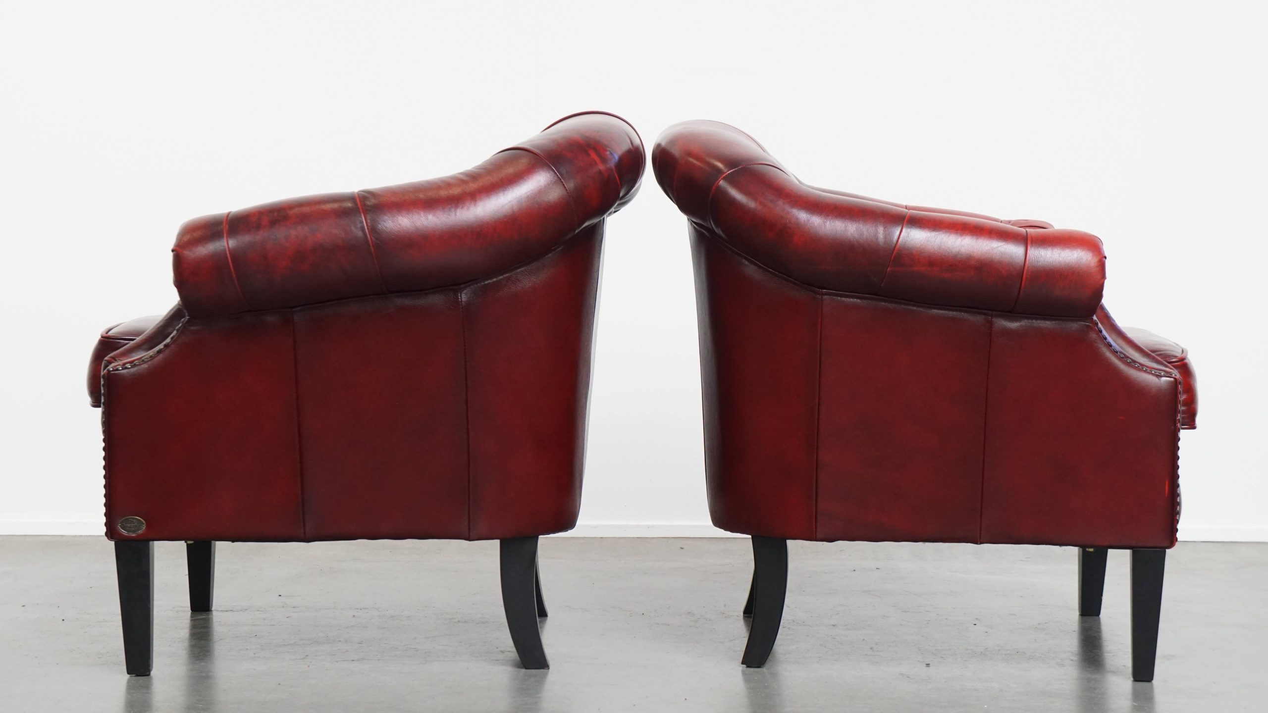 Unieke Set Van 10 Mooie Engelse Rundleren Chesterfield Clubfauteuils In Een Gevlamde Rode Kleur image 5