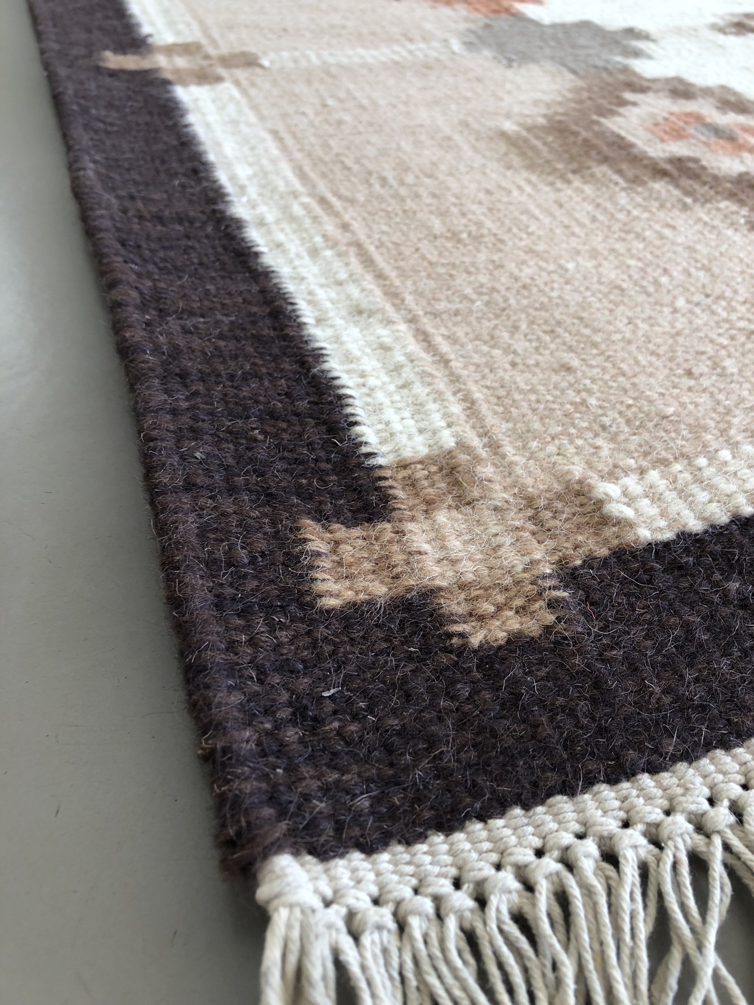 Handgeweven Wollen Scandinavisch Rollakan Vloerkleed Kelim Bruintinten image 7