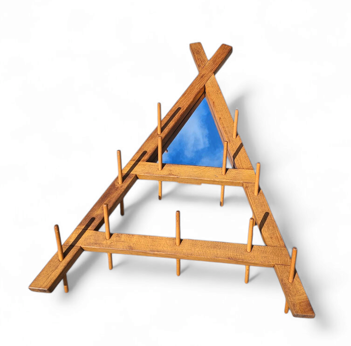 Wooden Wall Coat Rack / Triangular Shape / Triangle Mirror At The Top / 1960s image 7