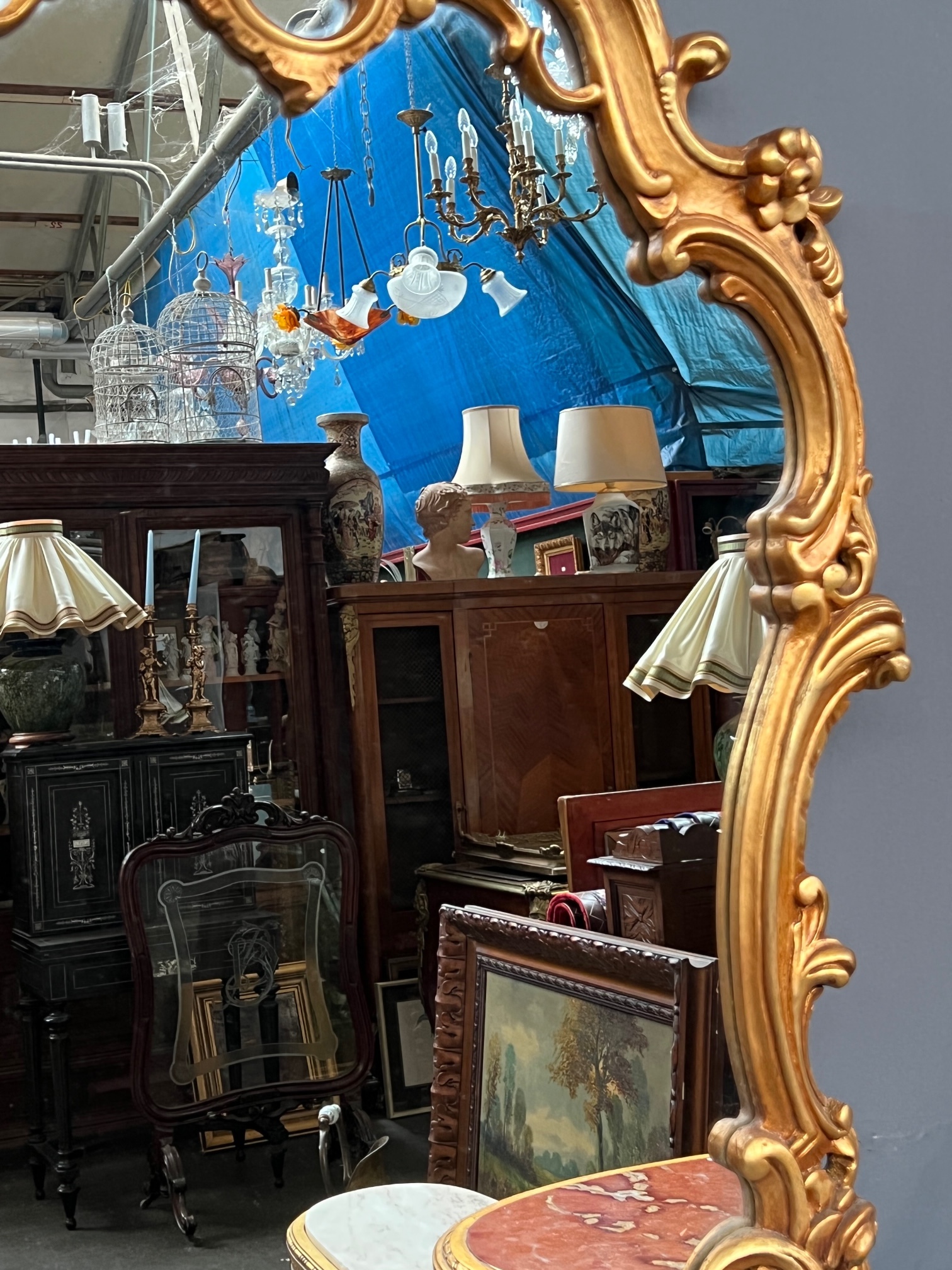 Vergulde Spiegel. Hout. image 6