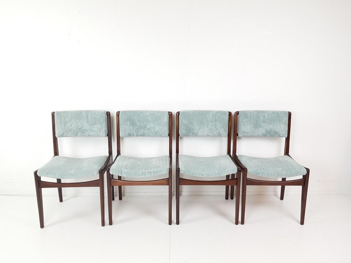 4 Vintage Stoelen Licht Blauwe Rib Nieuwe Stof image 5