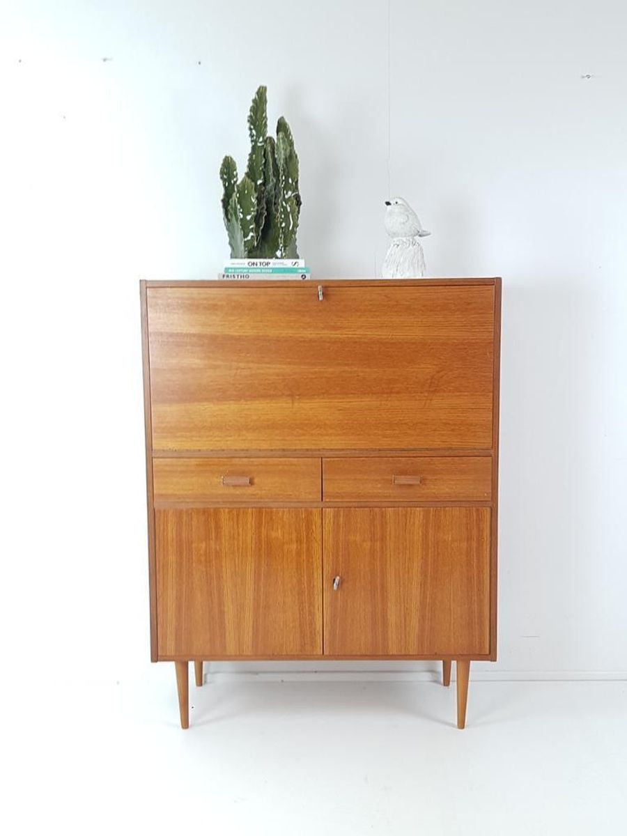Vintage Fins Kastje Teak Fineer Secretaire image 2
