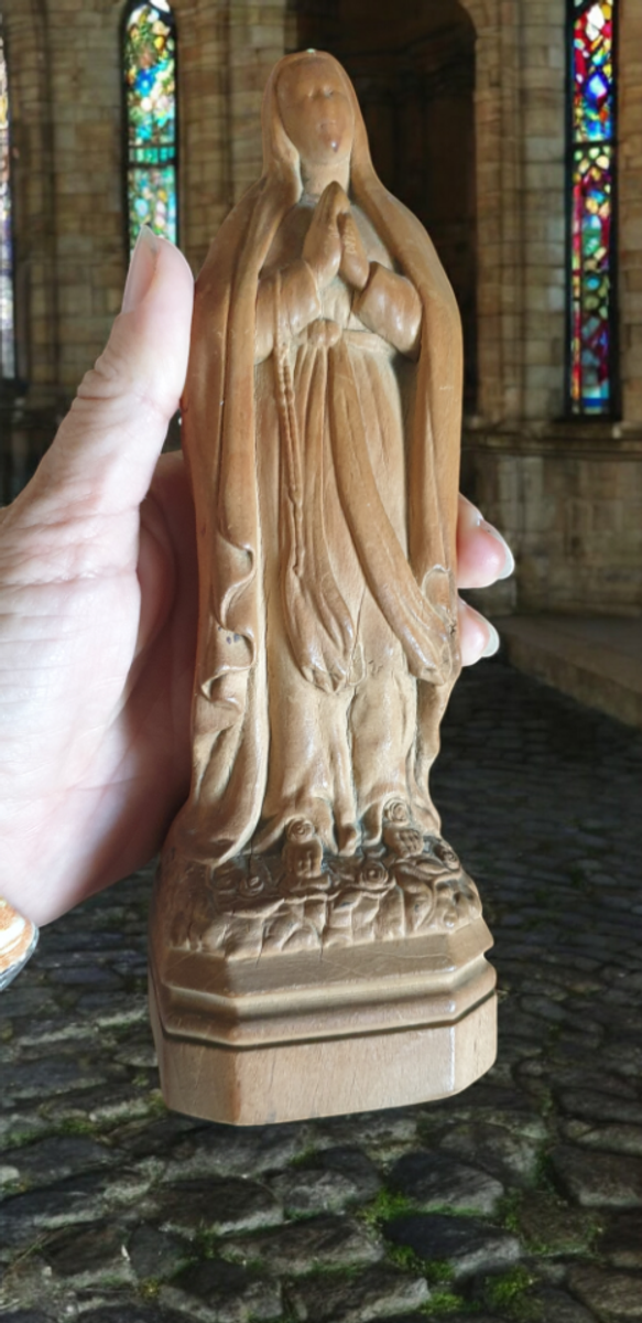 Prachtig Oud Houtsnijwerk Maria Beeldje H 20 Cm image 5