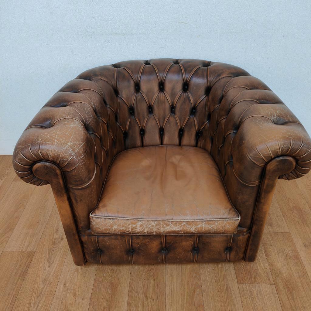 Vintage Leren Chesterfield Stijl Fauteuil, Stoel image 9
