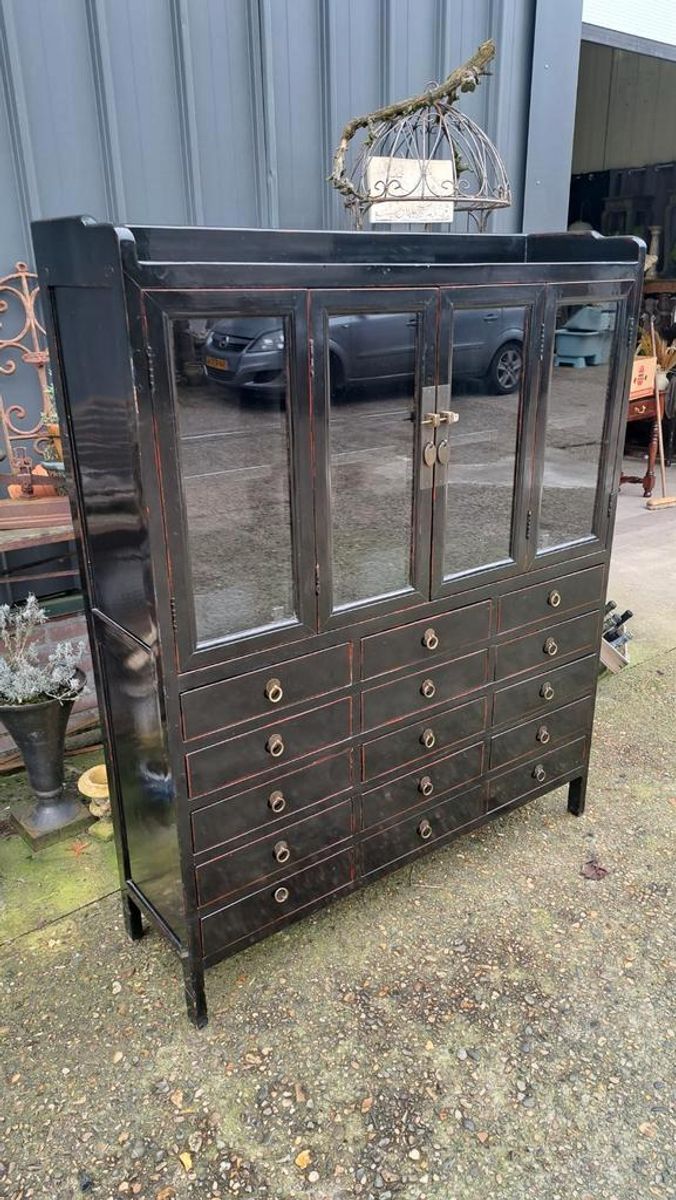 Antieke Oosterse Ladenkast, Apothekerskast, Vitrinekast, Ser image 4