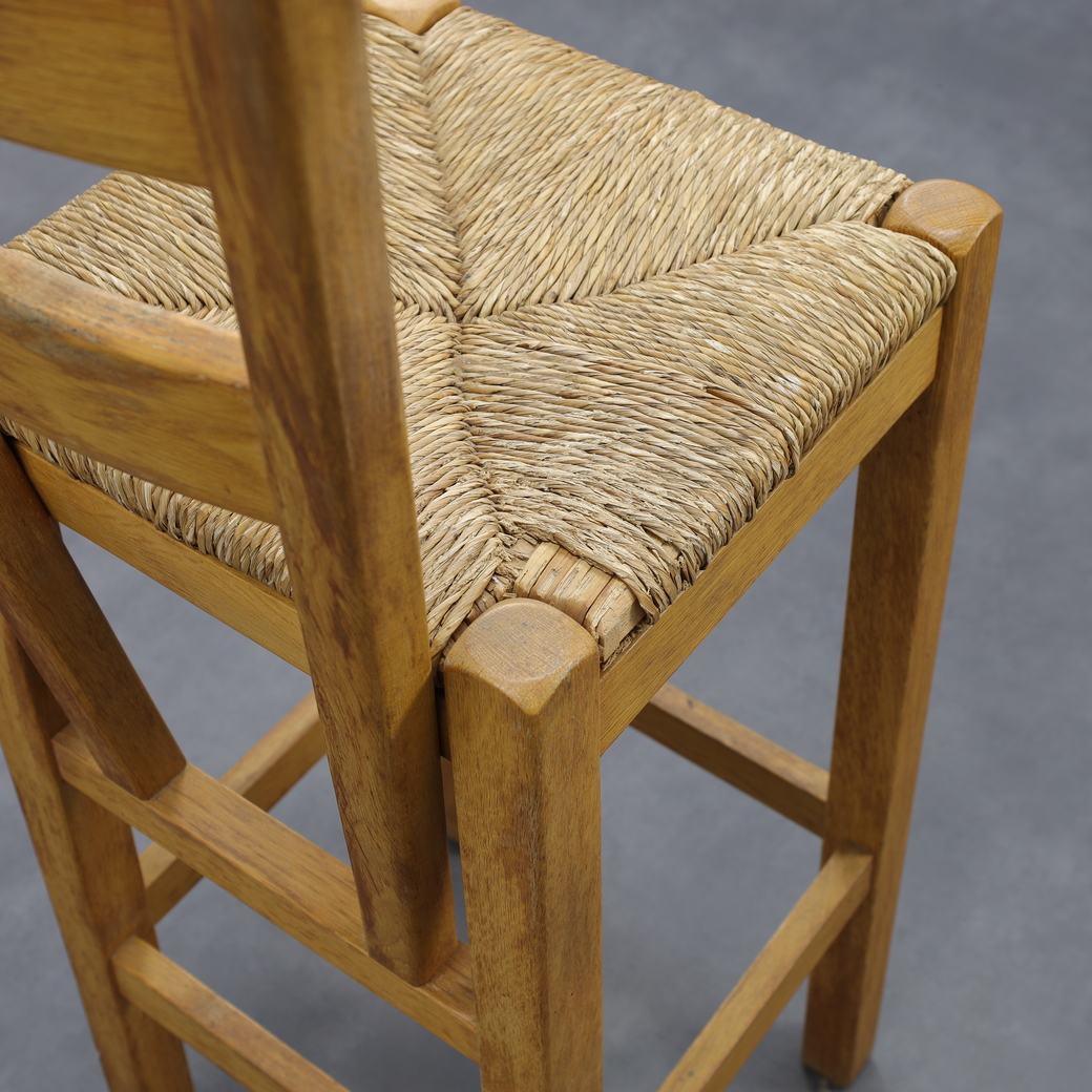 Set Of 4 Bar Stools In Solid Oak And Rattan, 1970s image 10