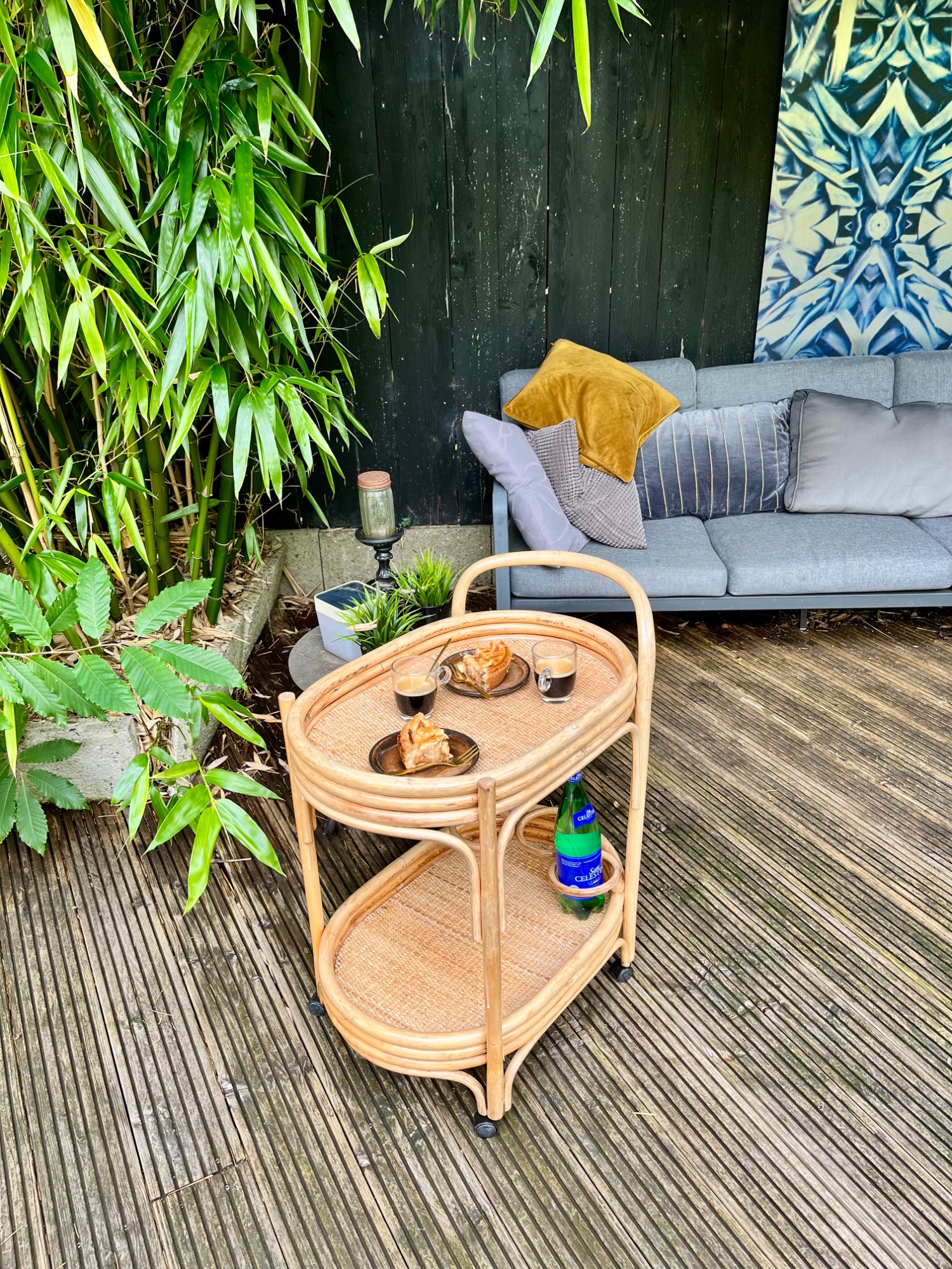 Vintage Bamboe-rotan Serveer Trolley image 6