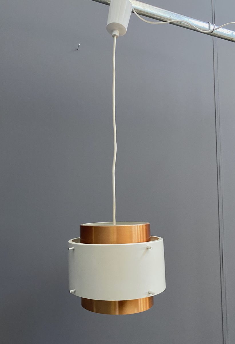Metal, White And Brass Color Pendant Lamp By Veb 1960s image 2