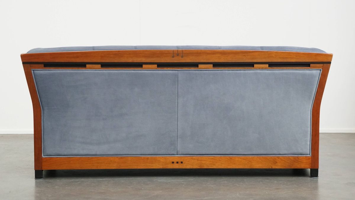 Geweldige Schuitema Art Deco Design Bank Met Mooie Blauwe Nubuck Lederen Bekleding image 3