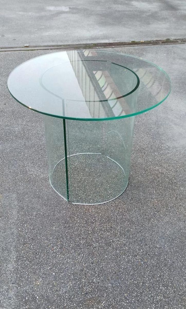 Vintage Postmodern Glazen Bijzettafel, Rond image 2