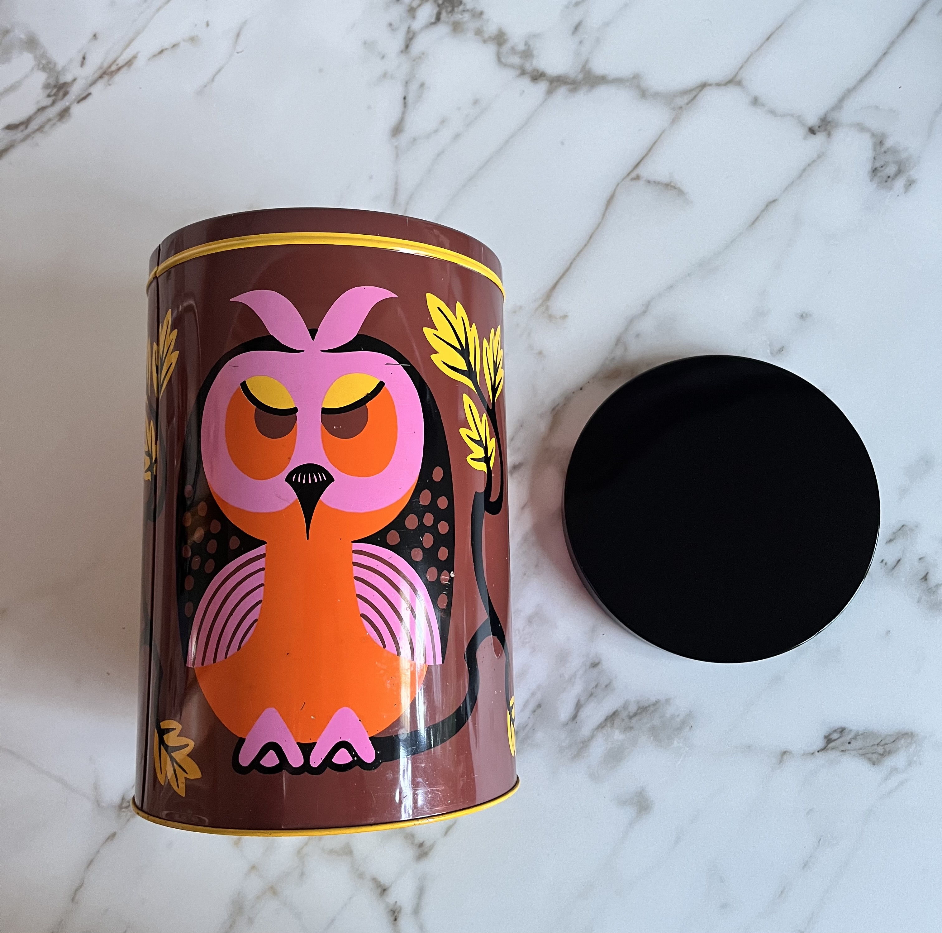 Groot Vintage Bewaar Blik Met Uilenmotief image 9