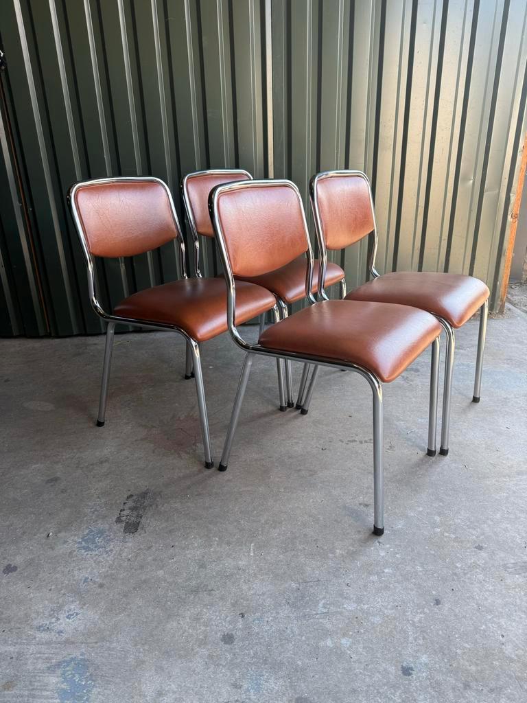 Set/4 Italian Mid-century Tavo Stoelen In Cognac Skai Leder image 12
