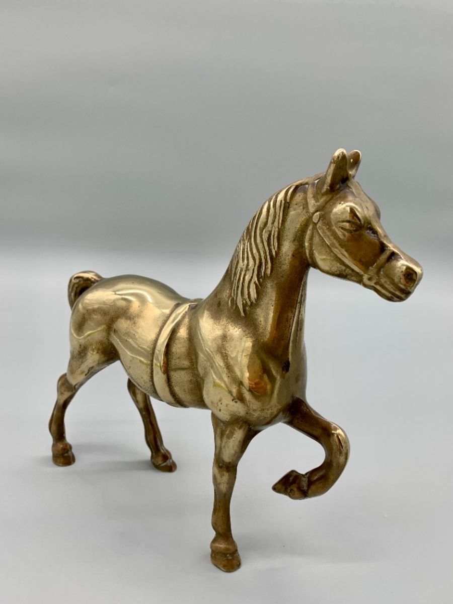 Vintage Groot Messing Paard Massief image 9